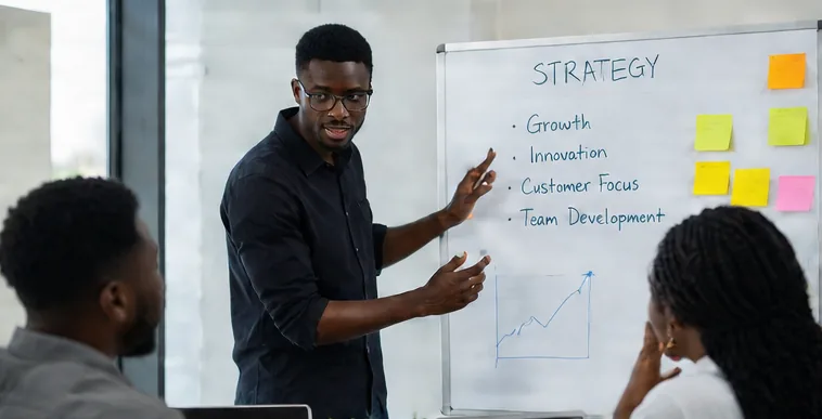 A facilitator taking a team through a strategy session